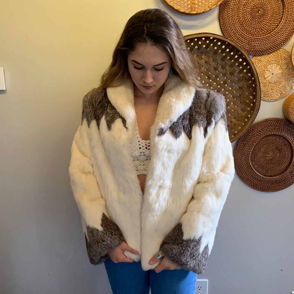 100% Authentic Rabbit fur coat!!RARE pattern!!